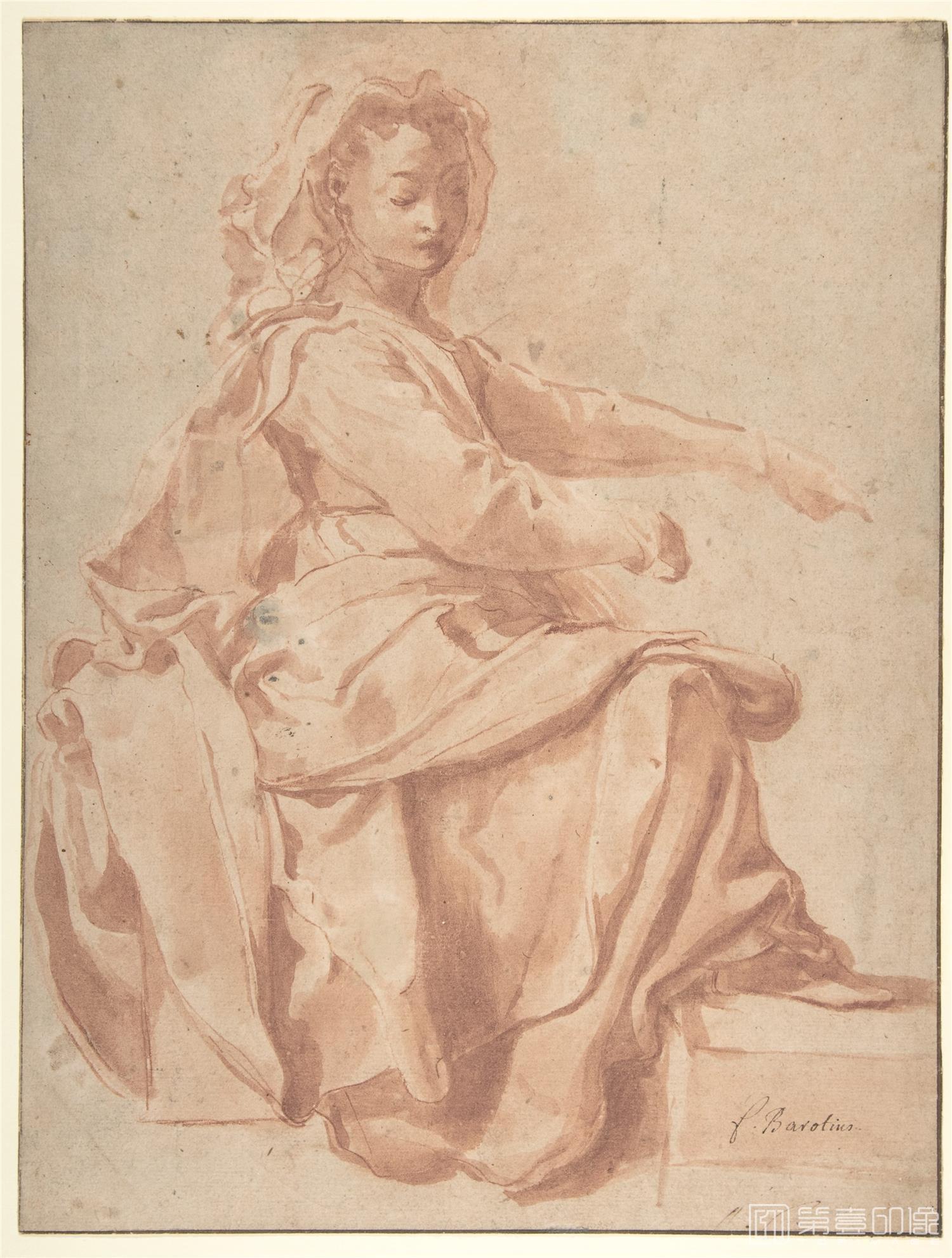 素描-美国纽约大都会美术馆素描藏画-Pietro FacciniSeated Female Figure-1445